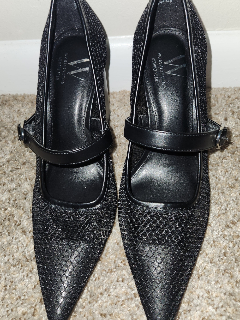 Worthington Black Textured Pointed Mary Jane Heels